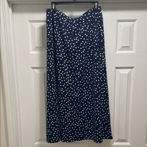 Multiples Navy and White Polka Dot A-Line Skirt with button detail